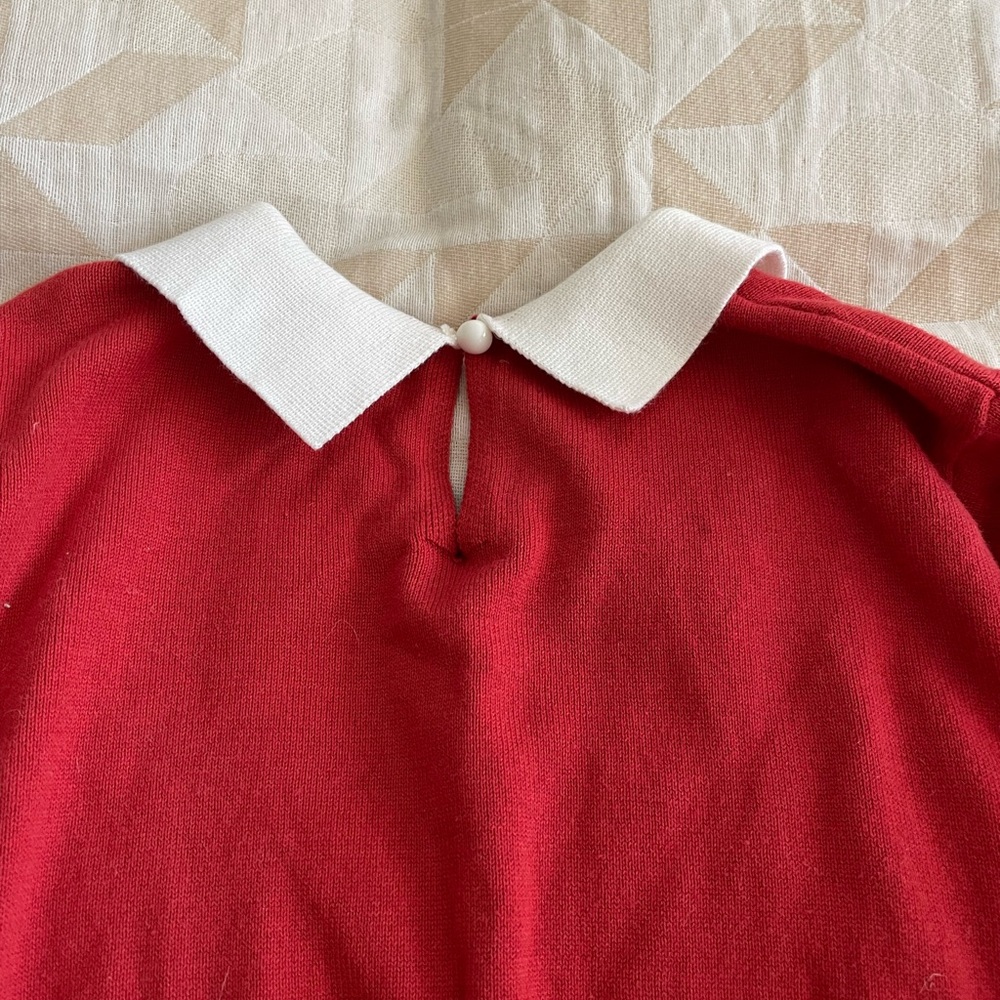 ModCloth Red Knit Top with White Embroidered Fox Collar - Picture 4 of 4